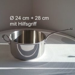 Mauviel M'cook 5210 Kasserolle Stieltopf 24 cm und 28 cm mit Hilfsgriff - Edelstahlgriffe