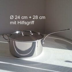 Mauviel M'cook 5210 Kasserolle Stieltopf mit Deckel 24 cm und 28 cm mit Hilfsgriff - Edelstahlgriff