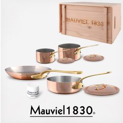 Mauviel M'Heritage M250b Bronzegriffe 2.5mm Copper Cookware Set, 7pc with Wooden Crate