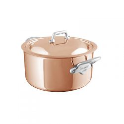 Cocotte en cuivre induction 6 couches monture fonte d'inox couvercle cuivre de la collection M'6S.