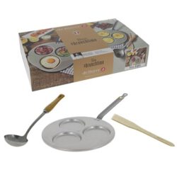 De Buyer 5612.03 MINERAL B ELEMENT Zeitloser Stahl Geschenk-Set Pfanne für 3 Blinis, Schöpflöffel und Holzspatel