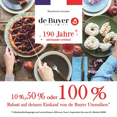 Jetzt 10%, 50% oder 100% Kaufpreisrückerstattung auf De Buyer-Artikel erhalten