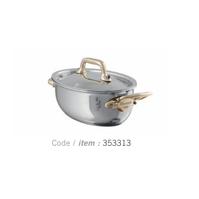 3533.13 Mauviel M mini Edelstahl Ovaler Topf mit Deckel 12 cm, Bronzegriffe