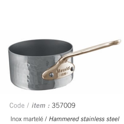 3570.09 Mauviel M minis Edelstahl GEHÄMMERT Kasserolle 9 cm, Bronzegriff
